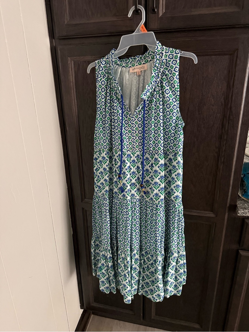 Philosophy Sleeveless Blue & Green Tiered Dress